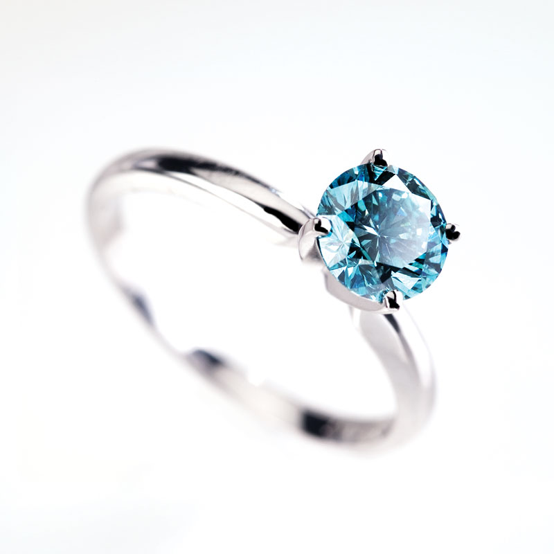 18K White Gold Blue Diamond Solitaire Ring (.5 ctw)